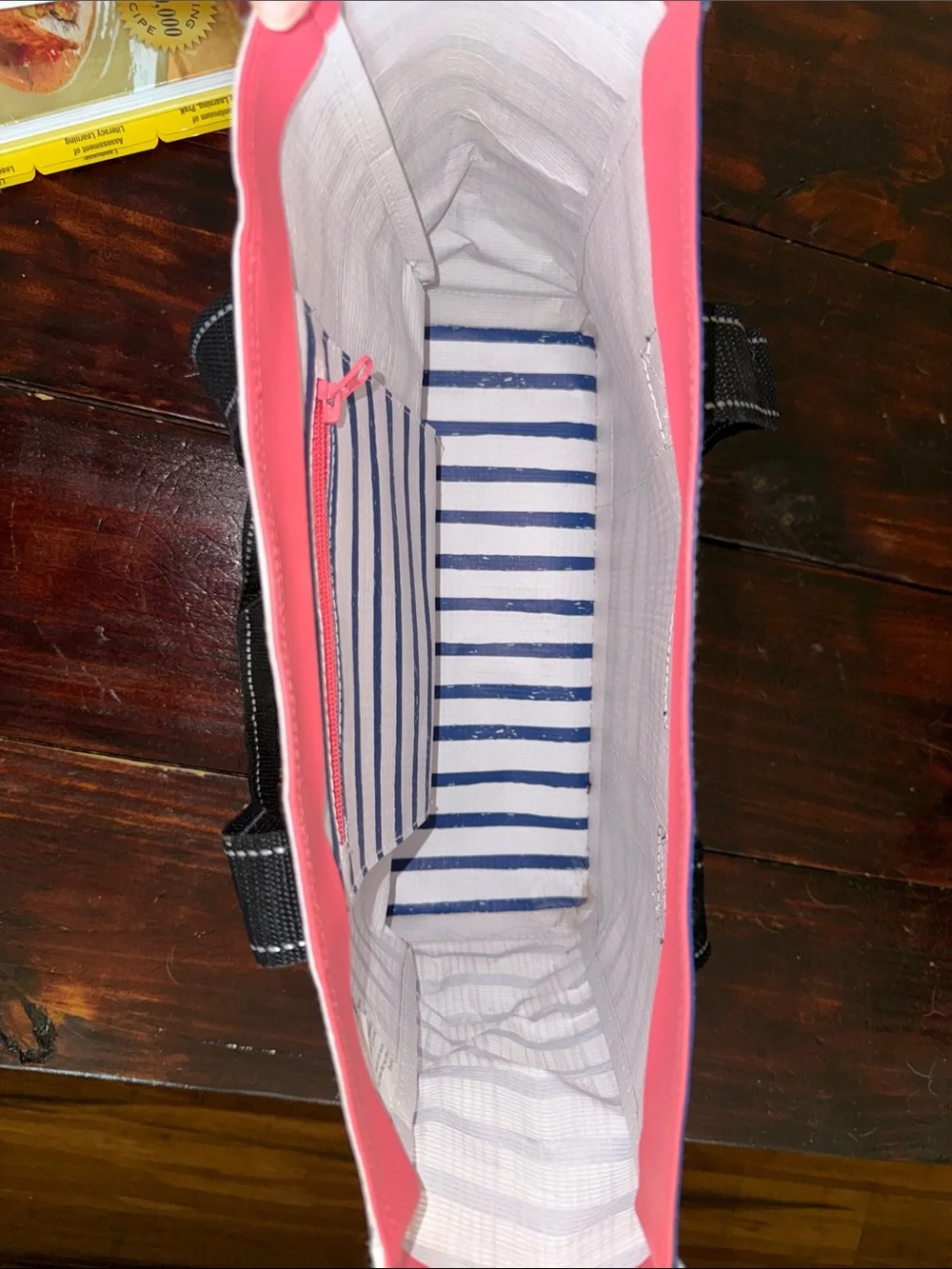 SCOUT Striped Tote in Navy, White & Pink Trim - Picture 3 of 5